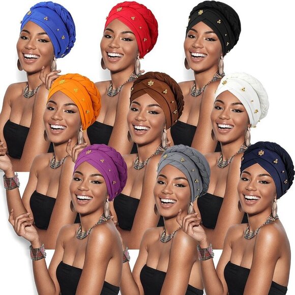 9 Pcs Women Turbans Hair Wrap Beaded Knotted Headband Stylish Fashion main image 5